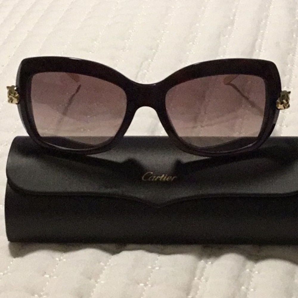 Cartier Women's Burgundy frame  Gold panther Sunglasses